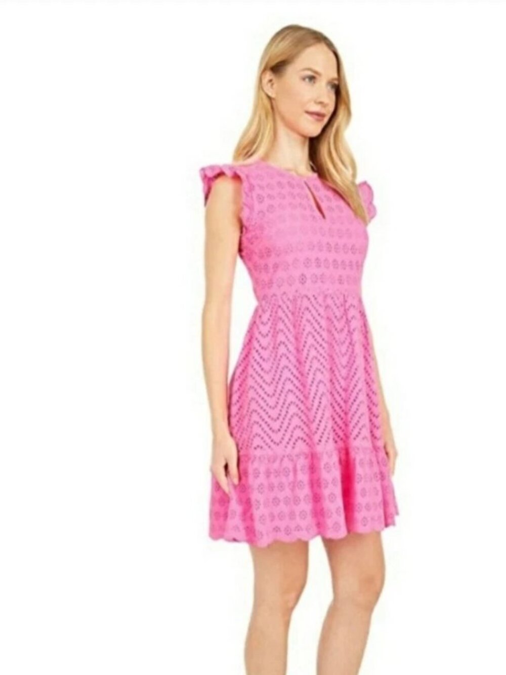 Vineyard Vines Allamanda Pink Wave Floral Eyelet Dress Size 12 - Picture 3 of 12